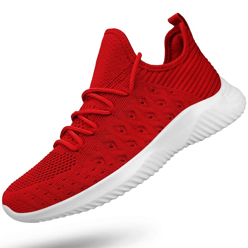 Feethit Womens Slip On Walking Shoes Non Slip Running Shoes Breathable Workout Shoes Lightweight Gym Sneakers Red Size 7 - Image 1